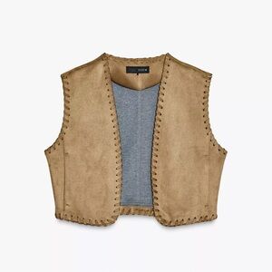 Zara Brown Suede Vest with Stitch Accents